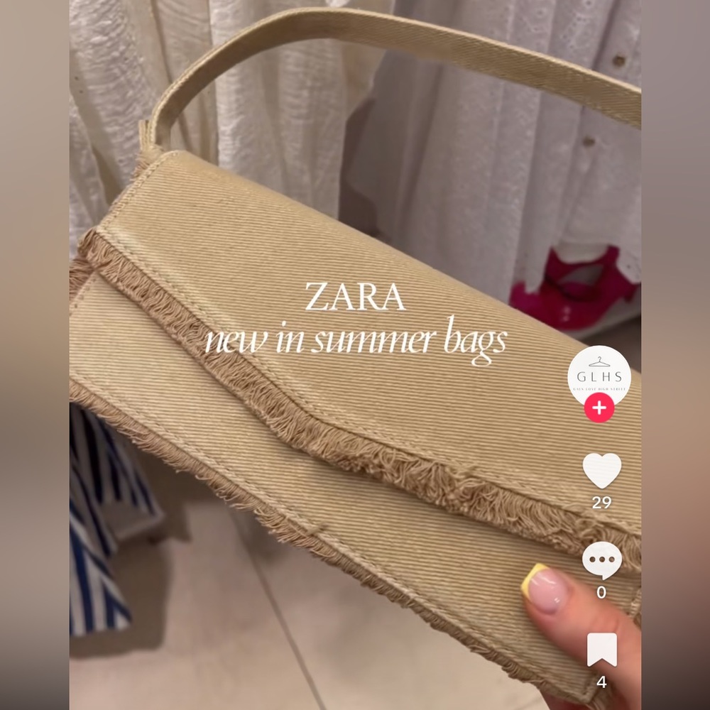 Zara Beige Tan Neutral Fabric shoulder Bag Handbag frayed trim Magnetic flap NWT - Picture 11 of 15